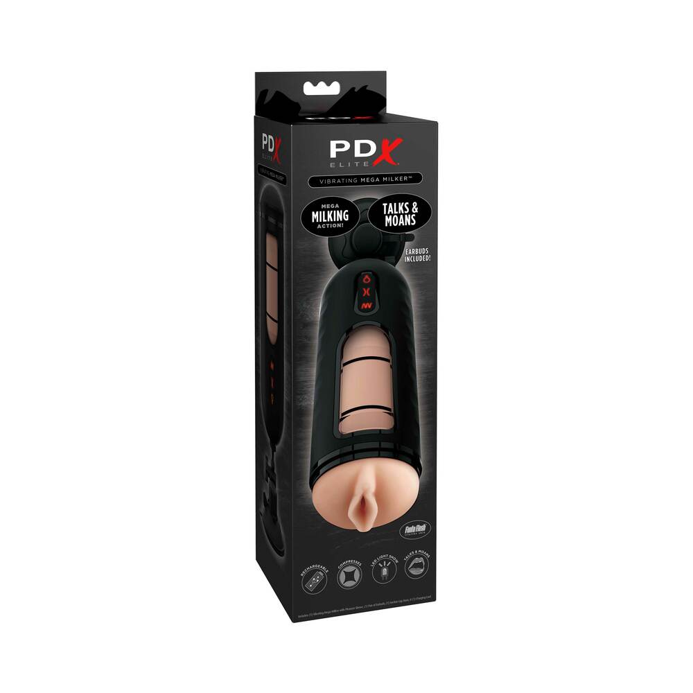 PDX Elite Vibrating Mega Milker Rechargeable Stroker With Hands-Free Suction Cup Beige/Black-0